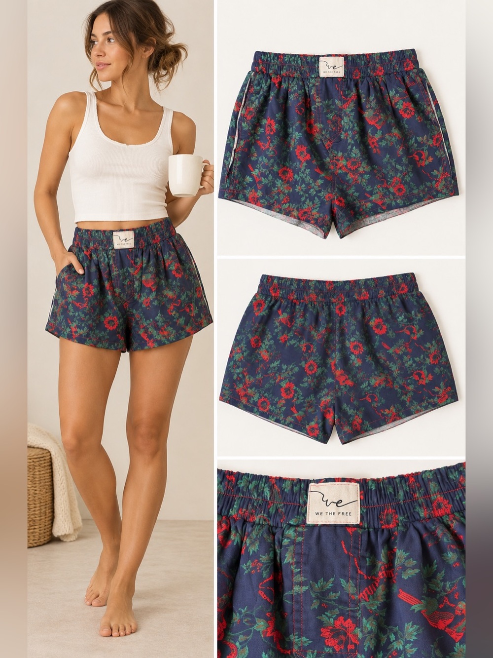 Free People We The Free Day to Day Print Boxer Shorts Twinkle Blue S NWT